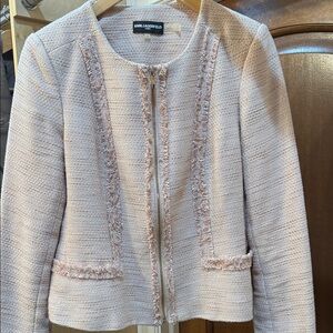 Karl Lagerfeld Light Pink Tweed Zip Jacket